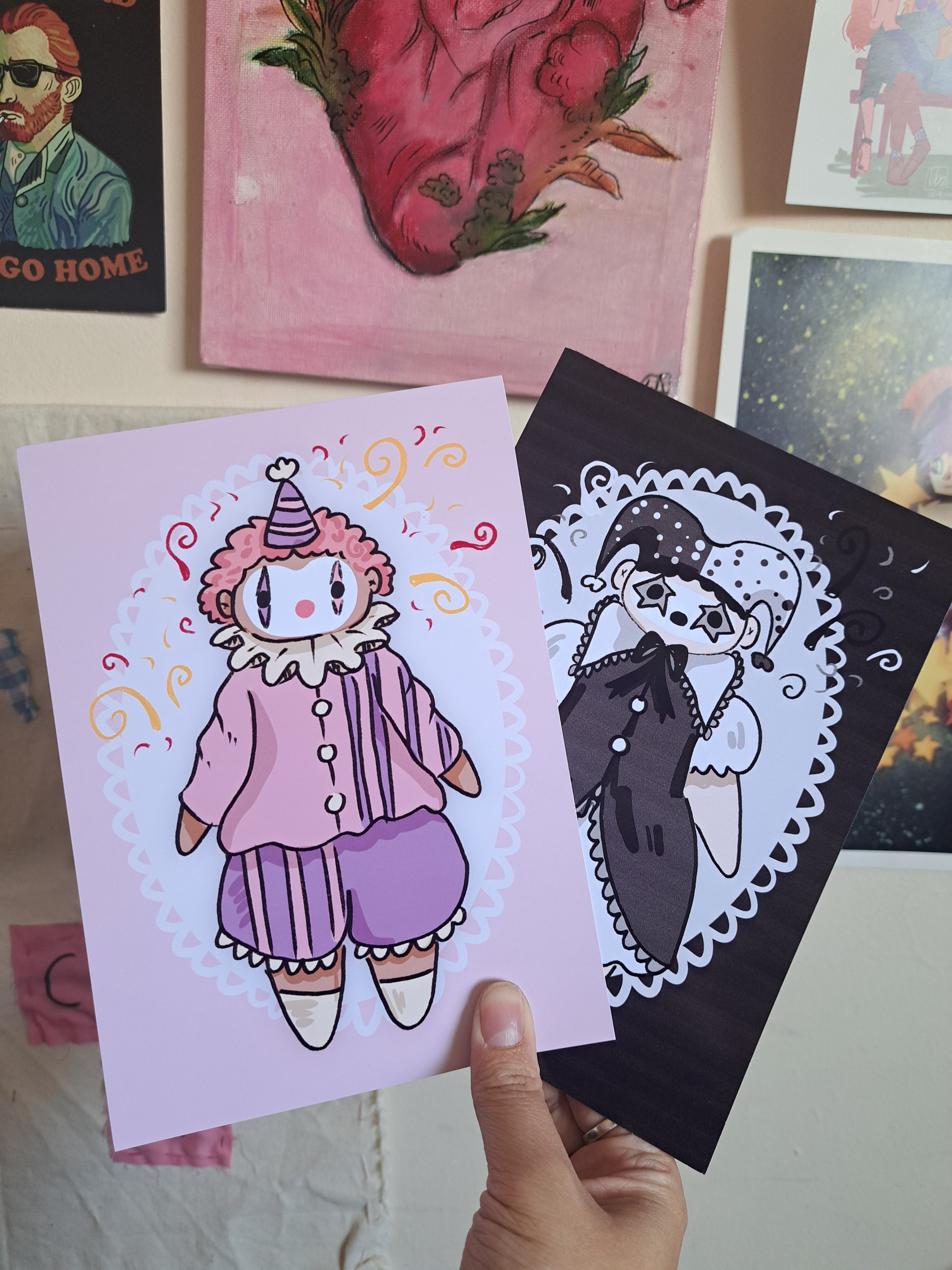 Pink and Black Clowns prints
