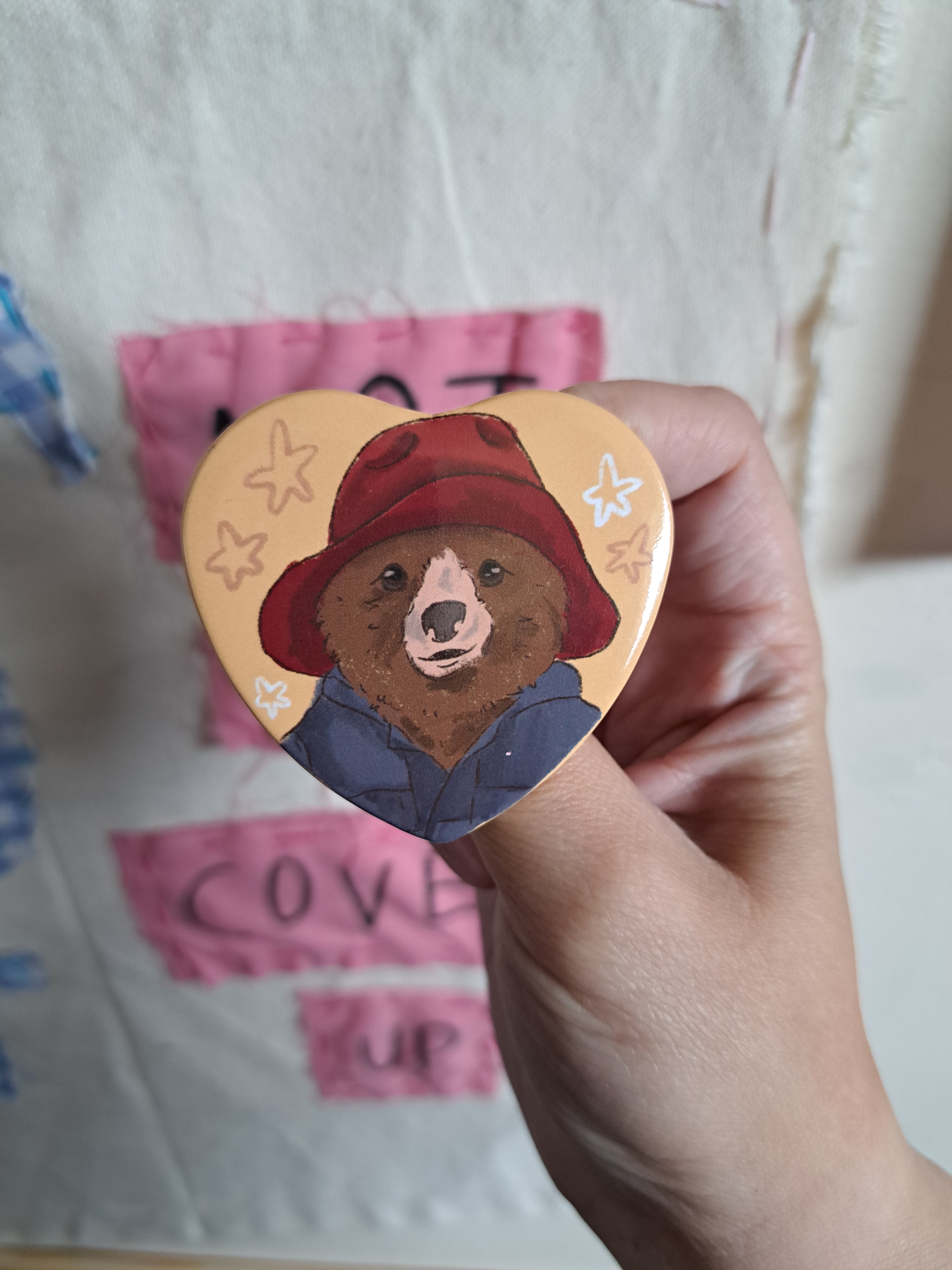 Paddington bear heart badge