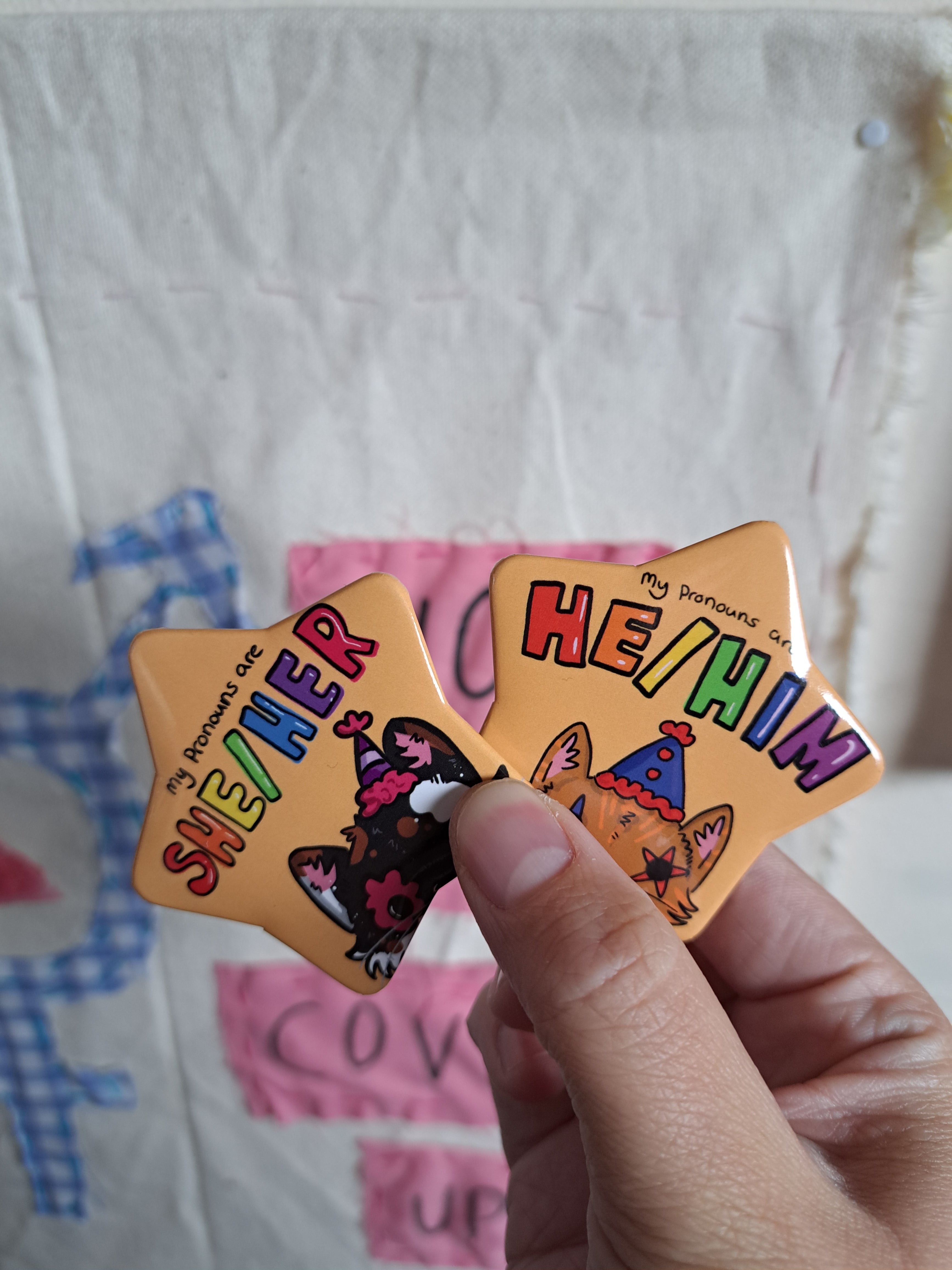 Pronoun star pin badges