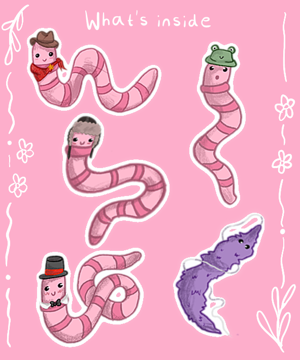 Worms in hats sticker pack